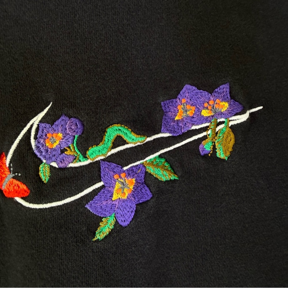 Nike Black Hoodie with Embroidered Floral Swoosh - Picture 4 of 7